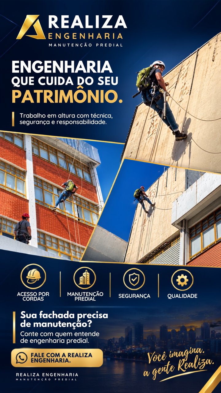 Post do Instagram: Engenharia que cuida do seu patrimônio — trabalho em altura